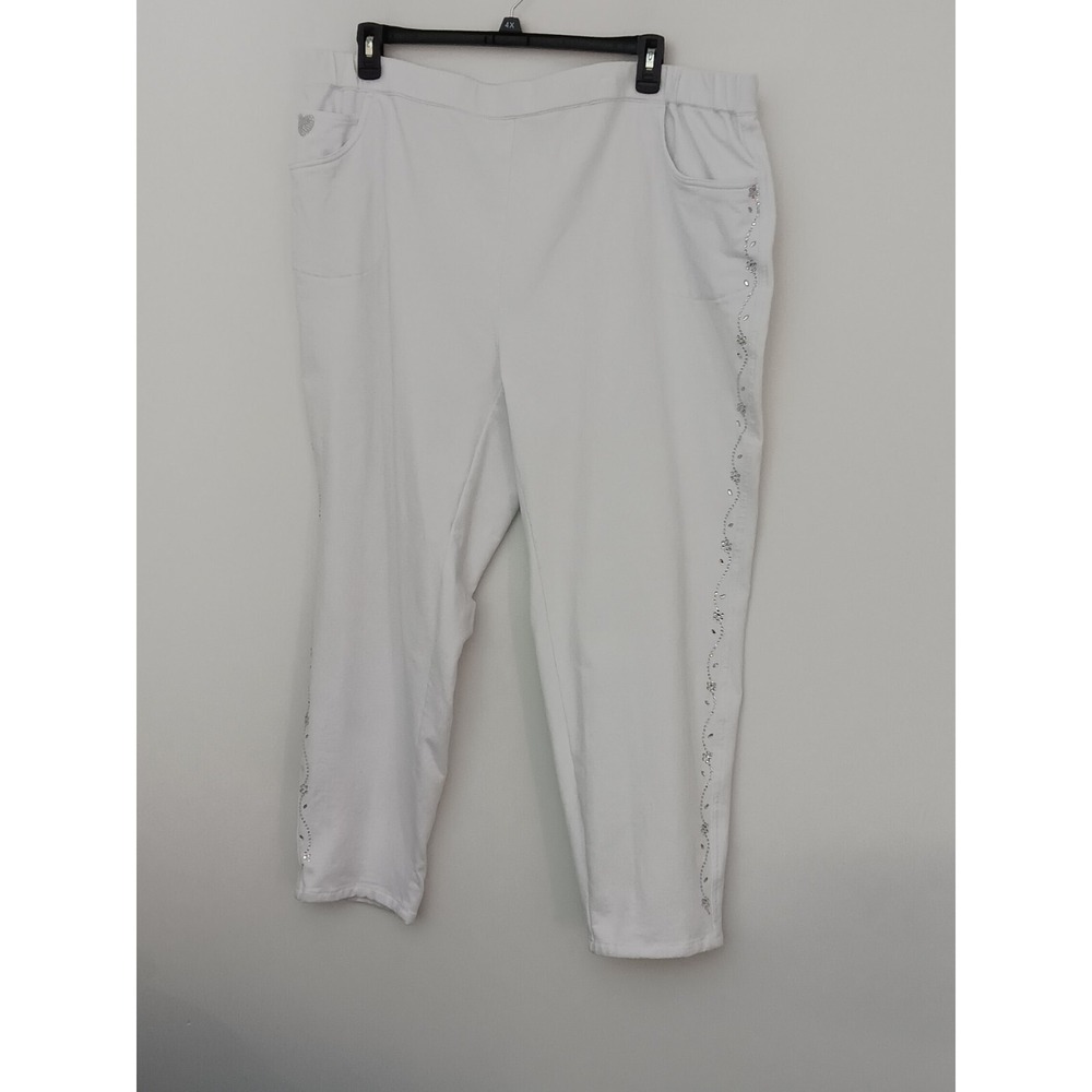 Dream Jeannes Women's Size 3X White Pullon Beaded Heart‎ Beaded Sides Pre-owned
